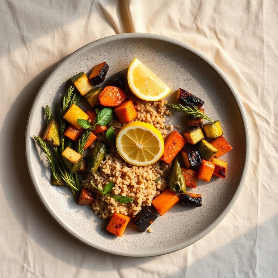 Roasted vegetables & quinoa — Dinner from the Ayurvedic meal plan